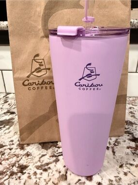 Caribou Coffee Lavender Stainless Travel Tumbler with Straw